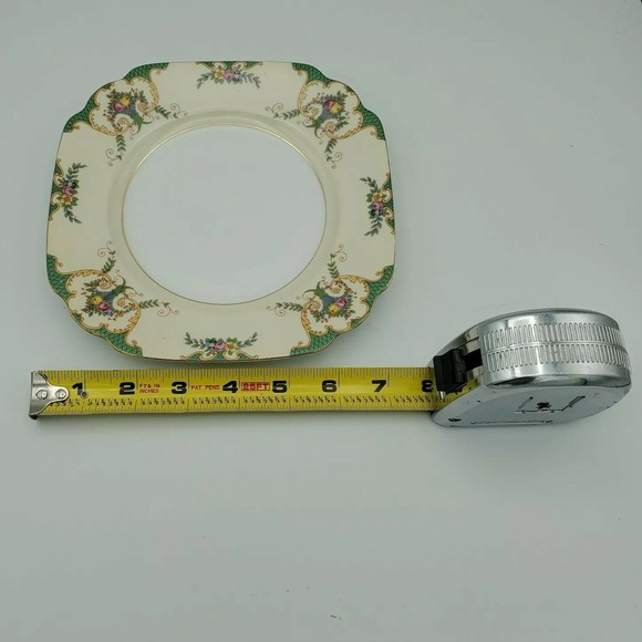 Gebruder Benedikt Czechoslovakia Bread Plate Gilt Green Border Floral Basket 7" - Picture 6 of 12